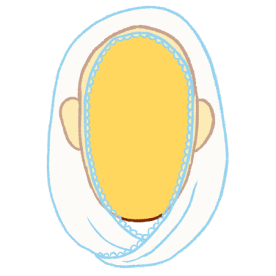 a faceless person wearing a Catholic veil. the veil is white and transparent with light blue lineart.